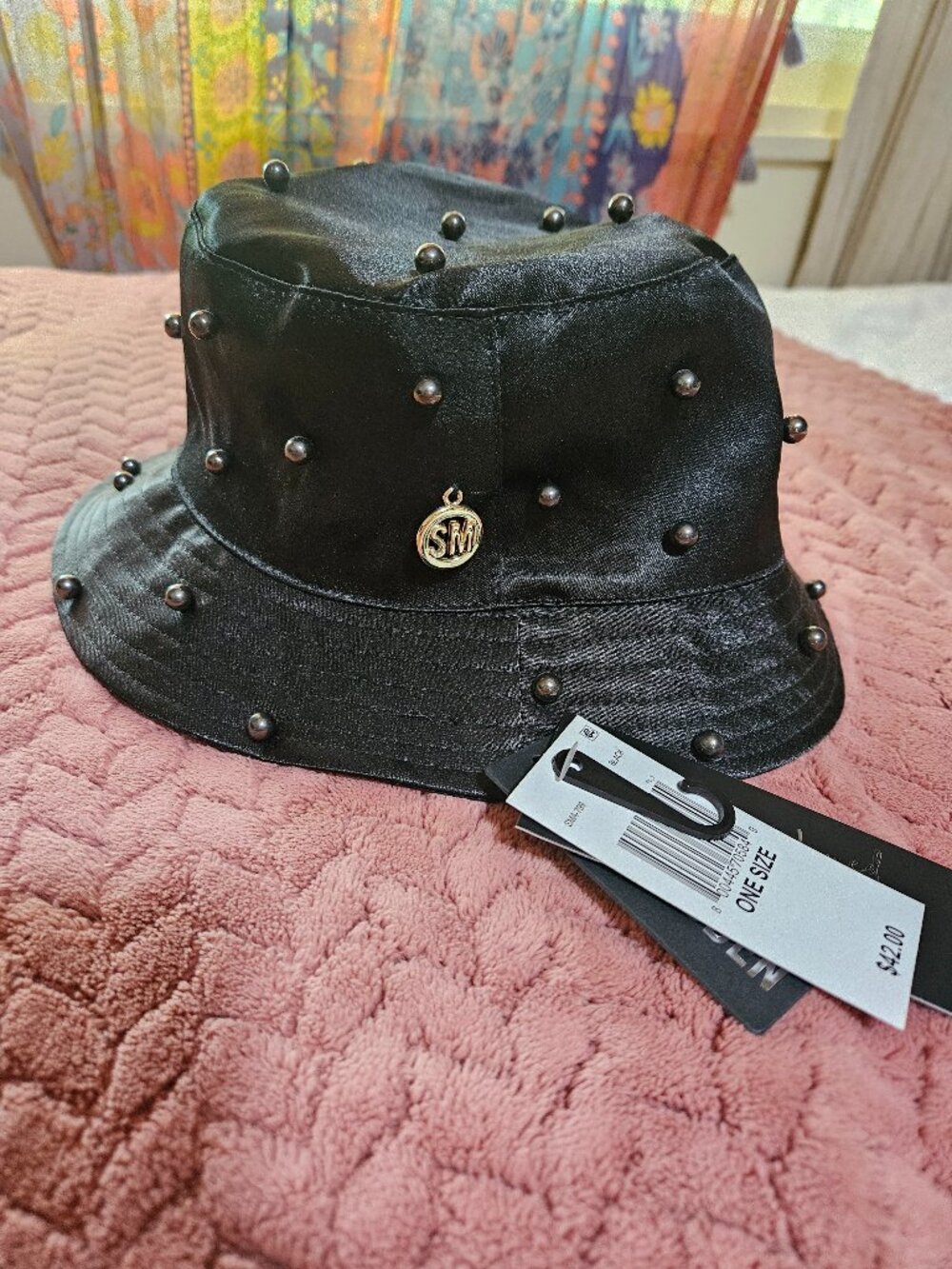 Black Satin Steve Madden Bucket Hat